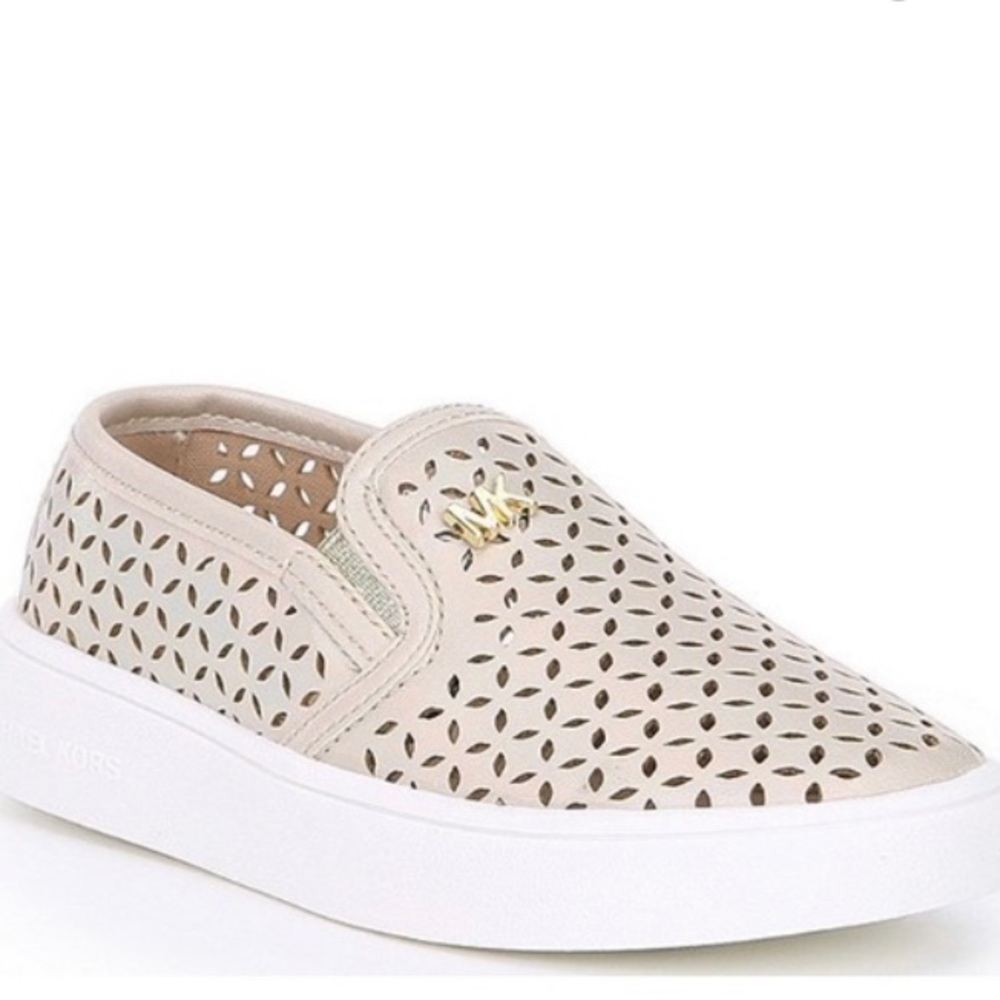 Michael Kors Girls Slip-on Sneakers Jem Olivia Sunset Flats size 3 Gold emblem